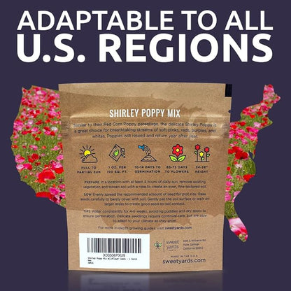 Shirley Poppy Seeds – Mixed Colors – Extra Large Packet – Over 200,000 Open Pollinated Non-GMO Wildflower Seeds – Papaver rhoeas