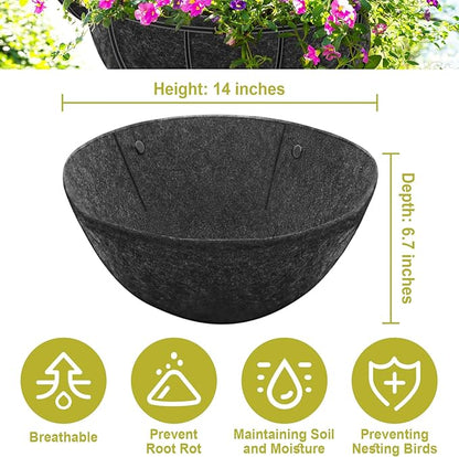 Riare 8 Pack 14 Inch Round Fabric Planter Basket Liner- Hanging Basket Liners Replacement Coco Fiber Liner Alternative for Hanging Basket Flowers (Prevent Birds from Nesting)
