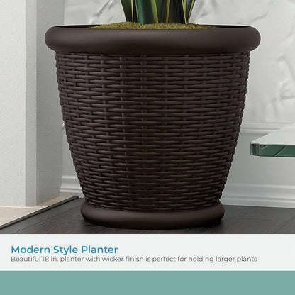 Suncast 18" Resin Indoor/Outdoor Wicker Planter, Brown, Made in the USA