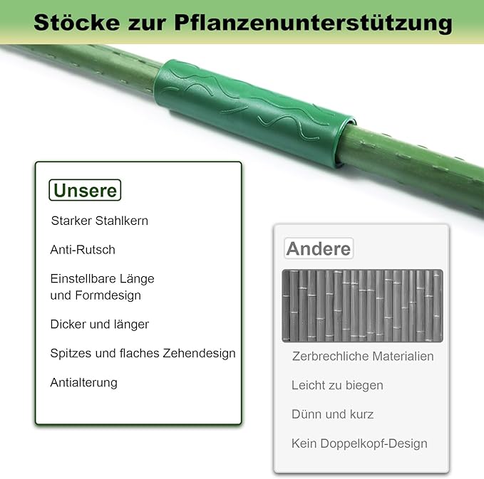 Garden Stakes 16" 20pcs, 0.43 inch Diameter Plant Stakes for Indoor Outdoor Plants, DIY 3ft 4ft 5ft 6ft Sturdy Steel Tomato Stakes with 15 Connectors, Plant Support Stakes for Climbing Plants