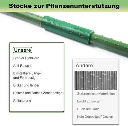 Garden Stakes 16" 20pcs, 0.43 inch Diameter Plant Stakes for Indoor Outdoor Plants, DIY 3ft 4ft 5ft 6ft Sturdy Steel Tomato Stakes with 15 Connectors, Plant Support Stakes for Climbing Plants