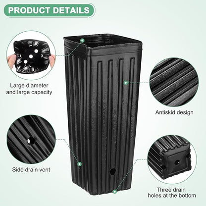 50-Pack Plant Nursery Pots, 4.72x4.72x9.84 Inch Plastic Deep Growing Nursery Pots Succulent Planter Flower Tree pots with Drainage Holes for Indoor Outdoor Gardening [Black]