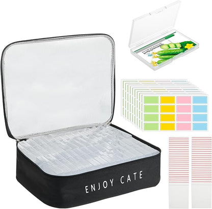 24 Slot Seed Storage Organizer Box with Insulated Bag with Dual Zipper Bag, Garden Seed Organize Sealed Bags and Label Stickers Saving Container Keeper Set for Garden Vegetable Flower Plants