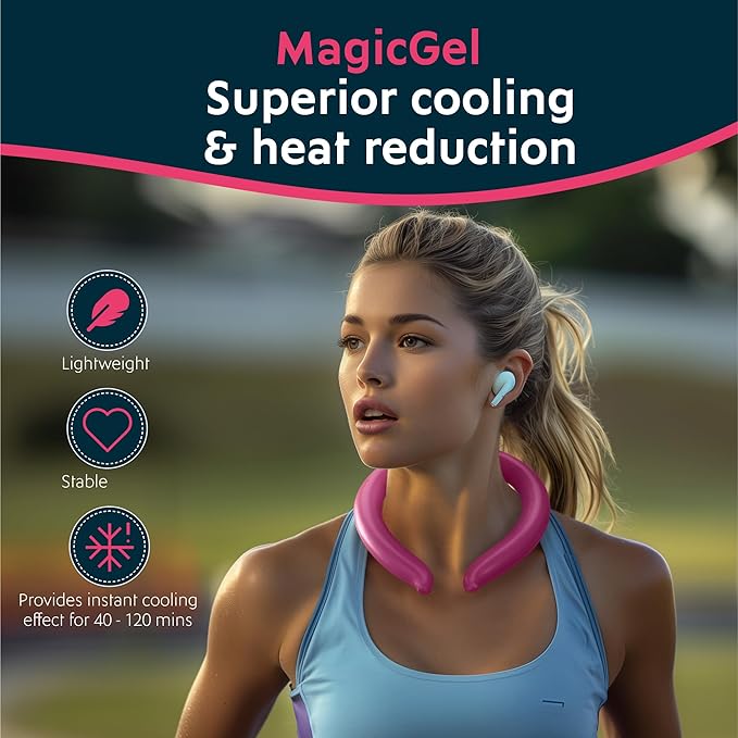 Magic Gel Neck Ring Coolers - Wearable Neck Cooling Ice Pack - Reusable Cool Body Cooler Tube - Cold Gel Wrap Ice Packs for Necks - Perfect for Athletes or Outdoor Workers - Pink