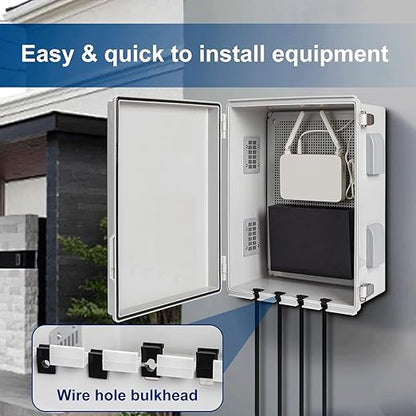 Electrical Junction Box, Ventilated Design, Cable Grommets, Indoor/Outdoor Use with Mounting Panel & Hinged Cover. Waterproof IP 65. (Grey Cover, 15.7"x11.8"x7.1")