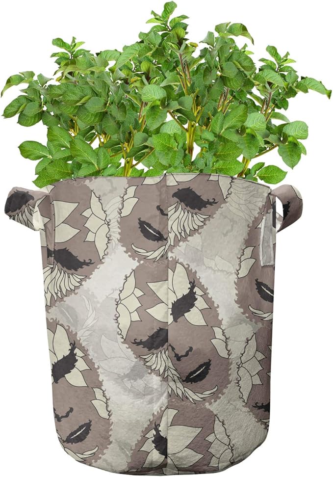 Ambesonne Colorful Grow Bags 5-Pack, Carnival Feathers, Heavyduty Fabric Pots with Handles for Plants, Eggshell