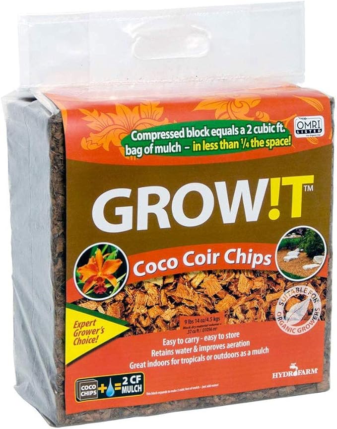 GROW!T JSCC2 - Organic Coco Coir Planting Chips (9 LBs), Block - Promotes Growth tropical flowers and plants, Perfect for indoor or outdoor usage