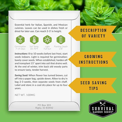 Indoor Herb Seeds Variety Pack | 10 Herbs for Planting – Basil, Mint, Parsley, Cilantro, Thyme, Dill, Chives, Oregano, Lemon Balm, Marjoram – Kitchen Garden Gift Set – Survival Garden Seeds