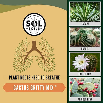 Sol Soils Gritty Cactus Soil Potting Mix - Fast Draining and Peat Moss Free with Coconut Husk Chips, Granite, Calcined Clay & Pumice for Indoor and Outdoor Plants - 1 Quart