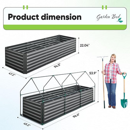 Quictent Raised Garden Bed Galvanized Raised Beds for Gardening Vegetables with Cover 8x4x2 ft Metal Planter Box Outdoor Use, Green
