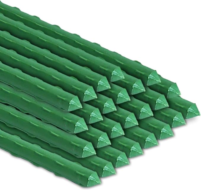 BOTINDO Garden Stakes 36 Inches Sturdy Green Plant Sticks 25 Pack, Metal Tomato Stakes Support, Yard Plant Support Cage for Potted Plants, Tomatoes, Trees, Cucumber, Fences, Beans (36 inch)