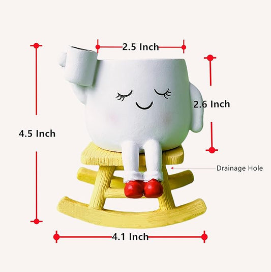 Cute Rocker Planter Small Succulent Pot Handmade Smiling Face Planter Pot Lightweight Resin Head Plant Pot with Drainage Hole 1Pack