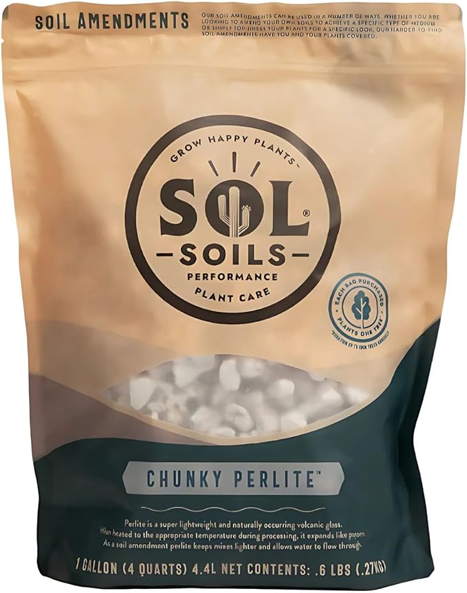 Sol Soils Chunky Perlite for Plants - Lightweight, All-Natural Volcanic Glass Soil Amendment to Improve Drainage & Aeration – 1 Gallon