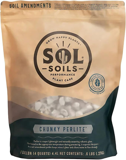 Sol Soils Chunky Perlite for Plants - Lightweight, All-Natural Volcanic Glass Soil Amendment to Improve Drainage & Aeration – 1 Gallon