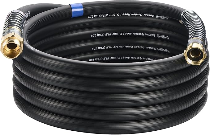 5/8 IN. × 25FT. Flexible Rubber Garden Hose, High Flow 5/8" I.D. Brass Fitting No Memory Durable Heavy Duty Water Hose for Watering, Irrigation, Water Transfer Pump
