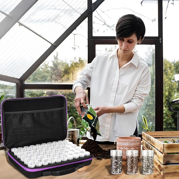60 Slots Seed Storage Organizer with 10 Envelopes, Garden Seed Packet Container with Label Stickers Zipper Bag for Flower Plants Vegetable