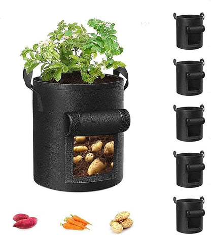 5 PCS Potato Grow Bags 5 Gallon with Flap Plant Grow Bags Garden Vegetable Planting Pots Grow Bags for Growing Potatoes Tomato and Fruits Outdoor 30cm/11.8inch Diameter 25cm/9.8inch Height