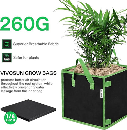VIVOSUN 5 Pack 5 Gallon Square Grow Bags, Thick Nonwoven Cubic Fabric Pots with Handles for Indoor and Outdoor Gardening