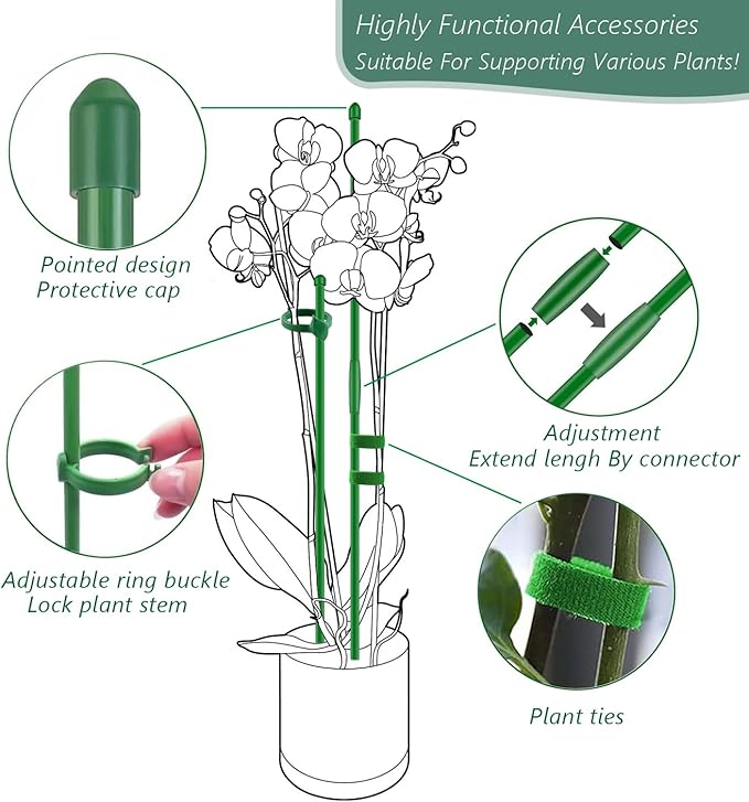 10Pcs Plant Support Stakes 17inch &11inch,Toylin Adjustable Length Plant Support Stake Orchid Stick with Clips for Indoor Outdoor,Garden Pole for Potted Orchid Tomato Vegetables