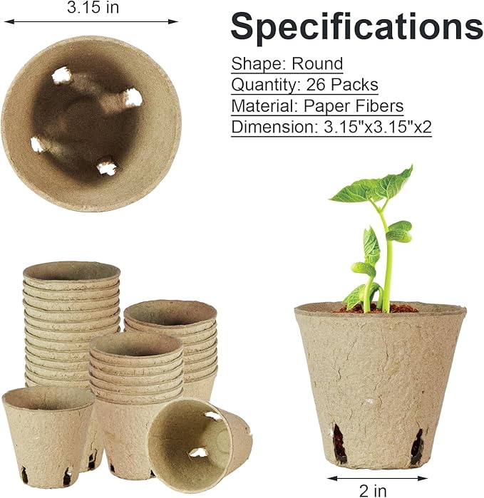Peat Pots, Biodegradable Pots for Seedlings with Drain Holes, Garden Plant Nursery Pots for Plants, Vegetables,Fruits and Herb (26)