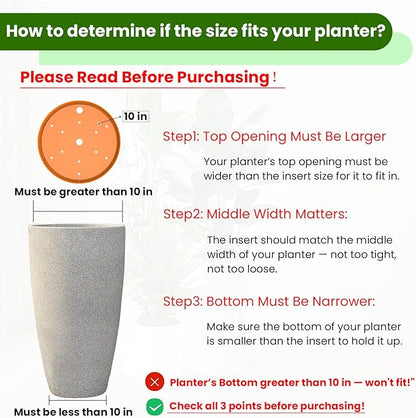 2-Pack Round Planter Insert - Plant Pot Insert with Drainage Holes, Use Less Potting Soil, Planter Accessories for Indoor & Outdoor Use (10 inch)