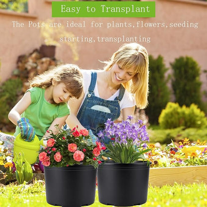 2 Gallon Plastic Nursery pots, 15 Pack 8.6 Inch Round Plant Pots with Drainage Holes, 8.6 Inch Planter Pots for Outdoor Indoor Plants, Flowers, Black