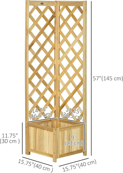 Outsunny Wooden Raised Garden Bed with Trellis, 57" Freestanding Corner Planter Box for Vine Plants Flowers Climbing and Planting Natural