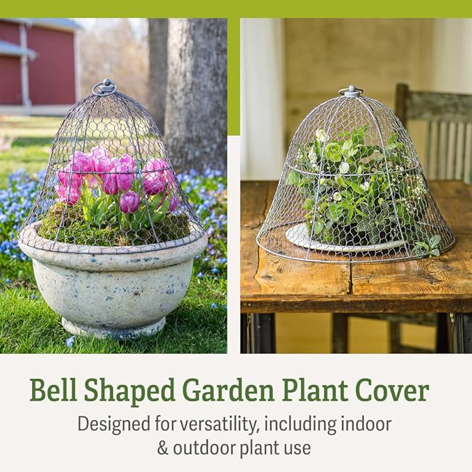 Gardener's Supply Company Sturdy Chicken Wire Cloche Plant Protector & Cover | Sturdy Metal Garden Protection for Your Crops and Seedlings | No Assembly Required - 16" in Diameter x 12.5" H