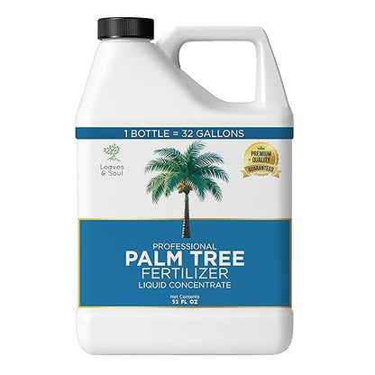 Leaves and Soul Professional Palm Tree Fertilizer Liquid Concentrate - 6-4-6 Blend for Tropical Plant Fertilizer, Garden Use - Liquid Plant Food for Palm Trees and Bushes Outdoors - 32oz