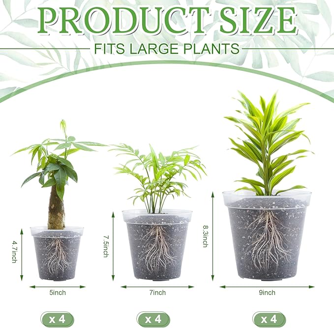 Vesici 12 Pcs 5/7/9 Inch Large Size Clear Nursery Pots Variety Pack Plant Pots with Drainage Holes Planters for Indoor Plants Flexible Transparent Plastic Plant Bottle Succulents