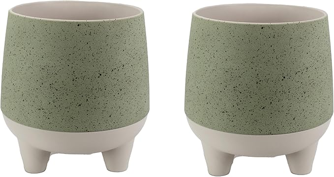 The HC Companies 6 Inch Orion Self Watering Planter - Lightweight Indoor Plastic Plant Pot for Herbs and Flowers, Sage (2 Pack)