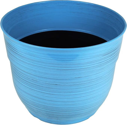 Garden Elements Indoor/Outdoor Glazed Brushed Happy Plastic Planter, Large, Bright Blue, 15"