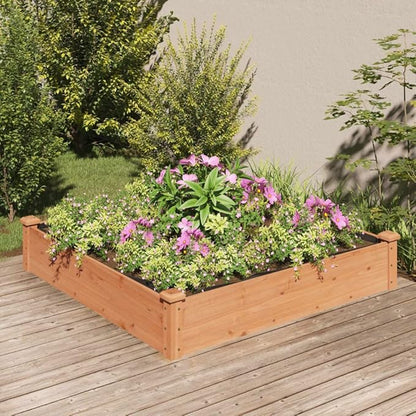 vidaXL Solid Fir Wood Raised Garden Bed with Liner - Outdoor Square Planter for Vegetables, Herbs, Flowers - 47.2x47.2x9.8 - Brown