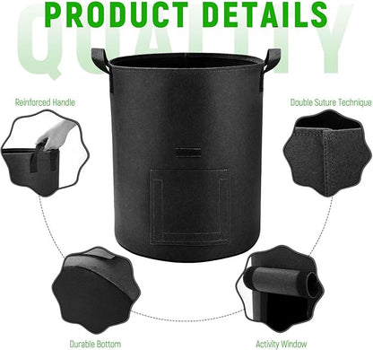 5 Pack 10 Gallon Potato Grow Bags with Flap and Handles, Heavy Duty Fabric Pots for Planting Potato, Carrots,Taro