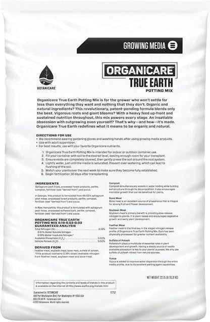 Botanicare Organicare True Earth Potting Mix, Organic Potting Soil, Indoor and Outdoor Containers, 22.75 lbs., 1.75 cu. ft.