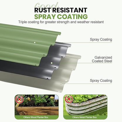 G GOOD GAIN Raised Garden Beds - 6x2x1.4ft Galvanized Planter Boxes Kit with Protective Tape & Gloves & Tools | Oval Metal Outdoor Raised Bed for Gardening Vegetables, Fruits, Flowers, Herbs, Oliver