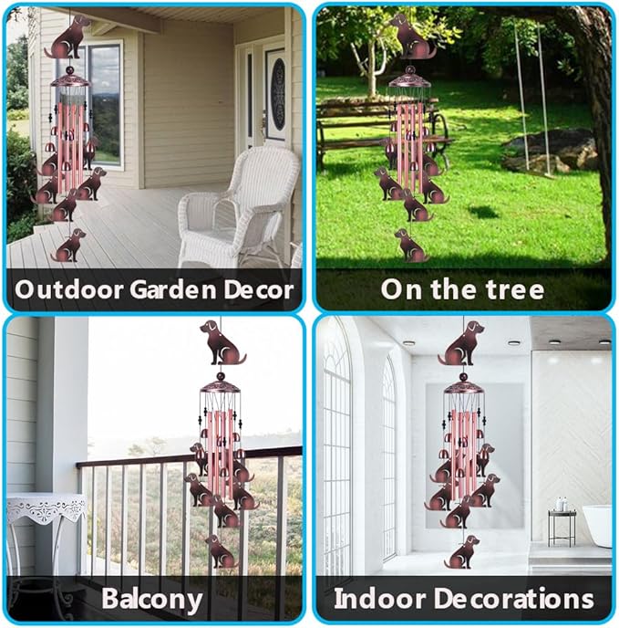 Dog Wind Chimes Outdoor/Indoor Decor -with Hook 6 Bells 7 Dogs Windchime, Memorial Wind Bell, Romantic Wind Catcher, Blessing Windchimes for Home, Mom Gifts, Balcony, Yard, Festival Garden Decoration