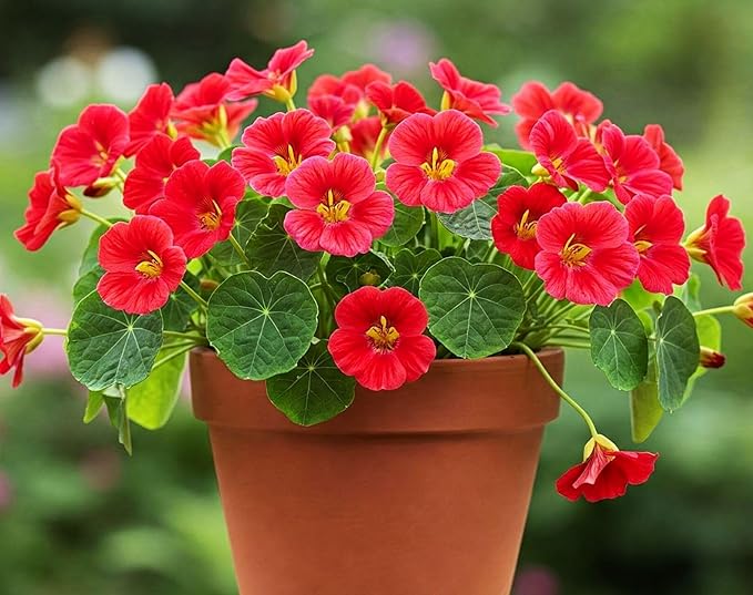 Nasturtium Seeds Dwarf Tall Trailing Mix – 50+ Edible Flower Seeds for Planting Outdoors – Fast Germination, Low-Maintenance Climbing