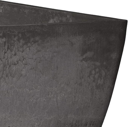 PSW Pot Collection 16x13 inch Plastic/Stone/Wood Composite Square Planter – No Drainage Hole (Drillable), Modern Indoor/Outer Pot for Flowers, Foliage, Succulents, Fairy Gardens, Dark Charcoal