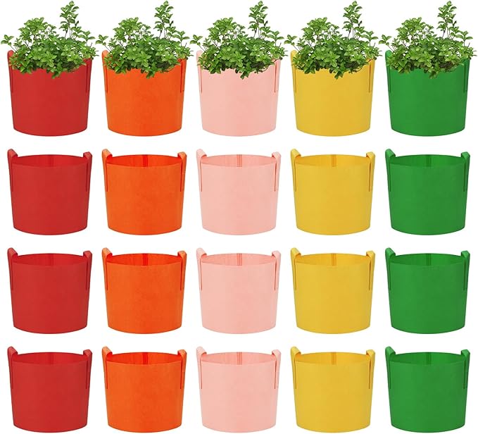 20 Pack 7 Gallon Grow Bags, Colorful Potato Plant Grow Bags with Handles, Nonwoven Fabric Garden Pots for Vegetable Fruit Flowers Herbs Tomato Potato Growing (7 Gal)