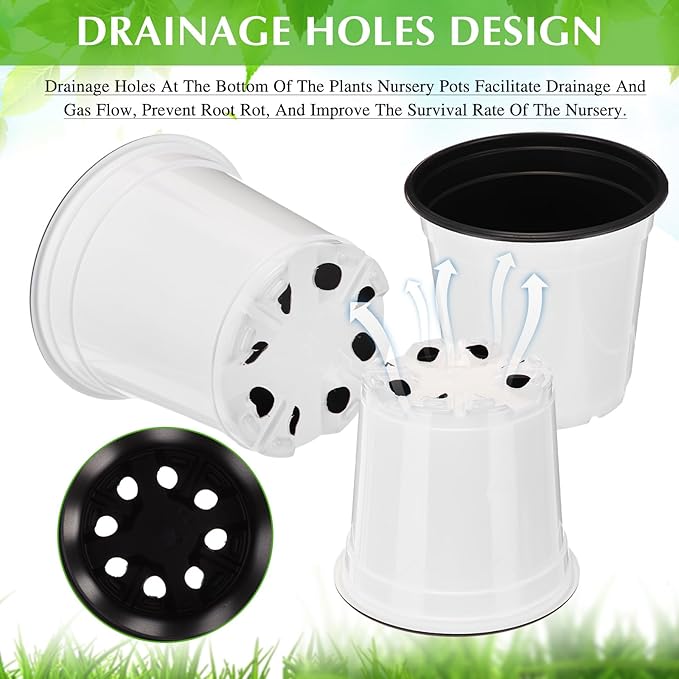 Havawish 150 Pcs 4 Inch Plastic Nursery Pots Seedling Starting Pots with Drainage Holes Thicken Flower Planters Seed Starting Indoor Outdoor for Seedling Cutting Transplanting (White)