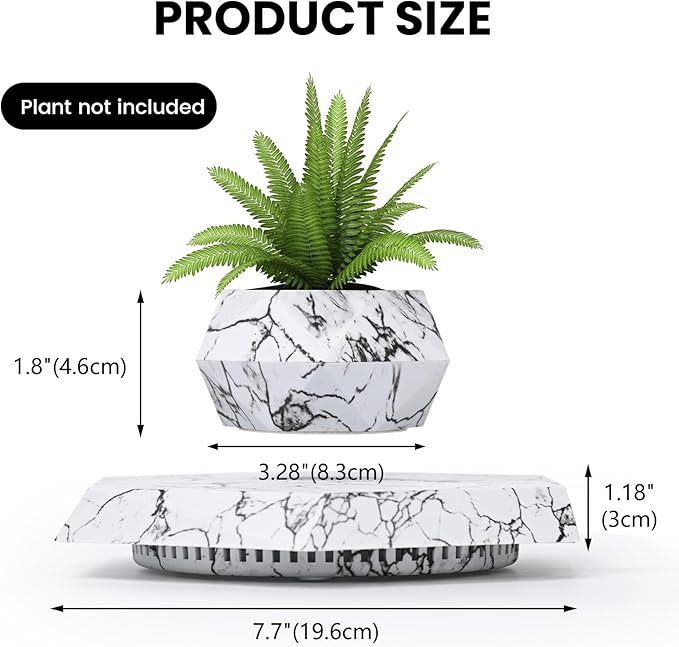 Levitating Plant Pot, Magnetic Levitation Flower Pot Suspension Floating Plant Succulents, Air Bonsai Potted Plant for Home Decoration, Living Room, Office, Desk (Marble)