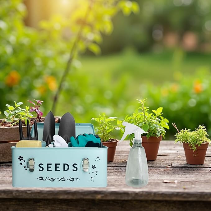 8 in 1 Seed Storage Garden Seed Organizer with Gardening SuGarden Tool Set Box with Safety Locks 4 Compartments Ideal Gardening Gifts for Women and Men