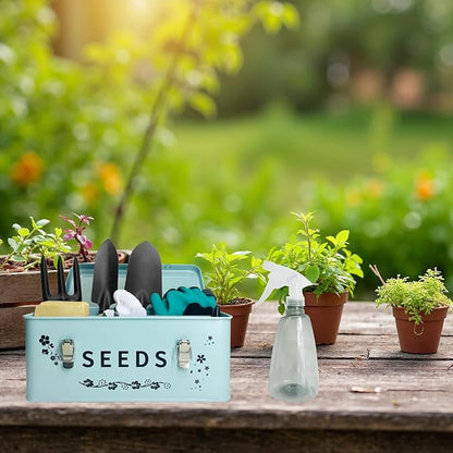 8 in 1 Seed Storage Garden Seed Organizer with Gardening SuGarden Tool Set Box with Safety Locks 4 Compartments Ideal Gardening Gifts for Women and Men
