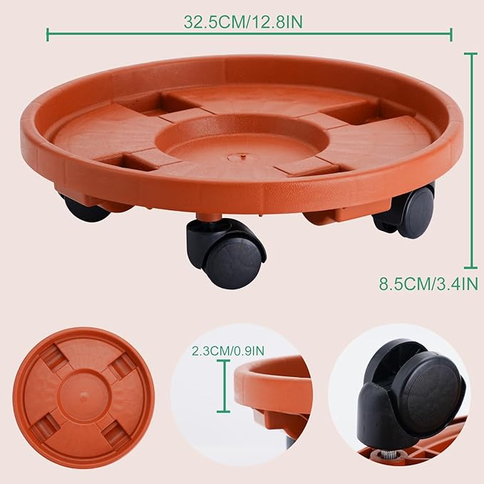 13” Plant Caddy with Wheels Round Rolling Plant Stand for Indoor and Outdoor Use, 200lbs Heavy Duty Rolling Dolly for Patio, Lawn & Garden