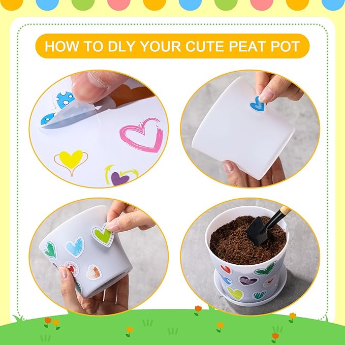 Domensi 30 Pack Spring Crafts for Kids Bulk DIY Flower Pots 4 Inch Plastic Garden Plant Pots Planters with Tray Drainage Holes with 458 Stickers 30 Certificates Cards to Decorate(White)