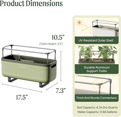 Vego garden Herb Indoor Plant Box, Self Watering Planters Pots for Indoor Plants with Trellis for Kitchen Window Sill or Countertop Plants Cage - Sage Green