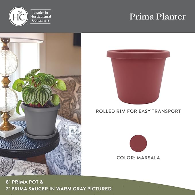 The HC Companies Prima Round Plastic Plant Pot w/Rolled Rim - Lightweight & UV Resistant Flower Pot for Herbs & More - Outdoor & Indoor Plant Pots w/Drainage (14 inch, Marsala, Pack of 1)