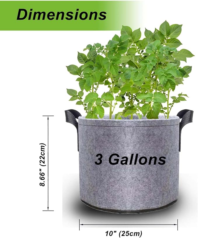 3 Gallon Grey Grow Bags 5pcs Pack Fabric Plant Pots, Garden Planters non-wovenTomato Potato Grow Bag, Raised Bed Alternative, Flower Nursery Pot Gardening Supplies with Reinforced Nylon Handles