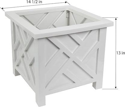 Trenton Gifts Chippendale White Planter Box Set of 2 - Elegant Outdoor Plant Pot for Patio, Porch Decor, and Garden Display